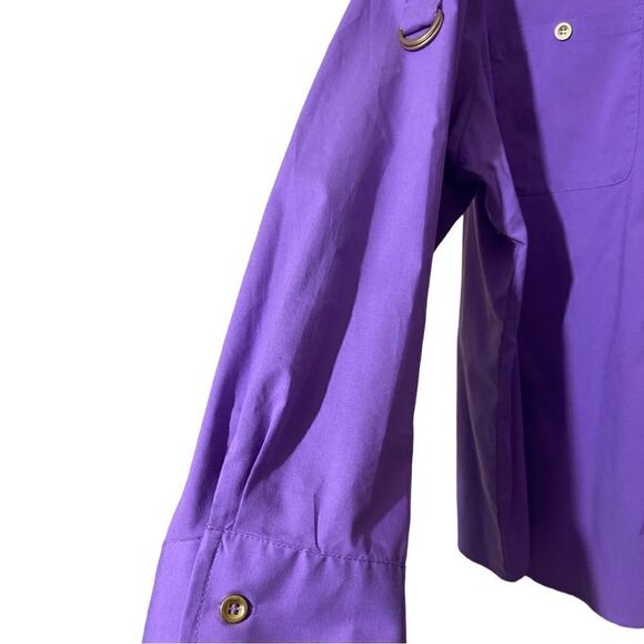 Susan Graver Purple Long Sleeve Button Down - Picture 4 of 7